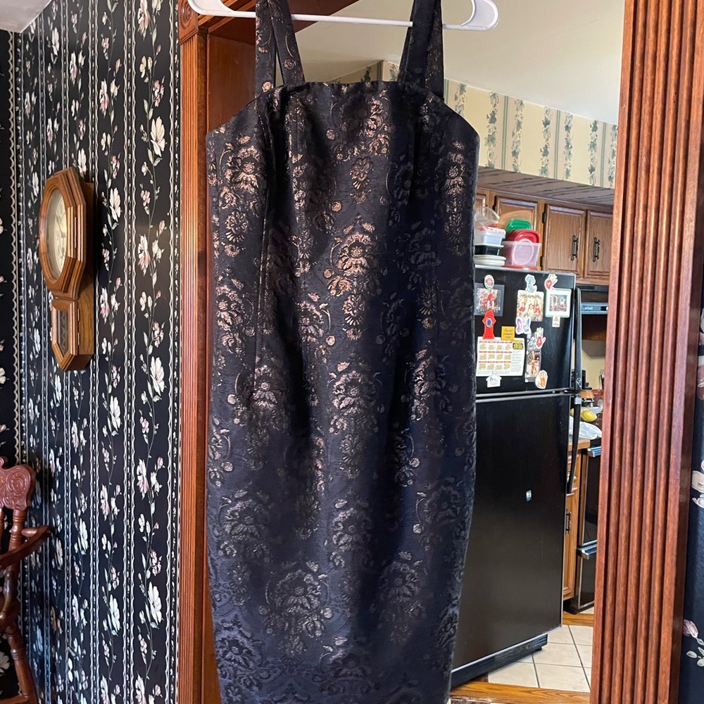 Etcetera Black Strapless Dress with Floral Pattern